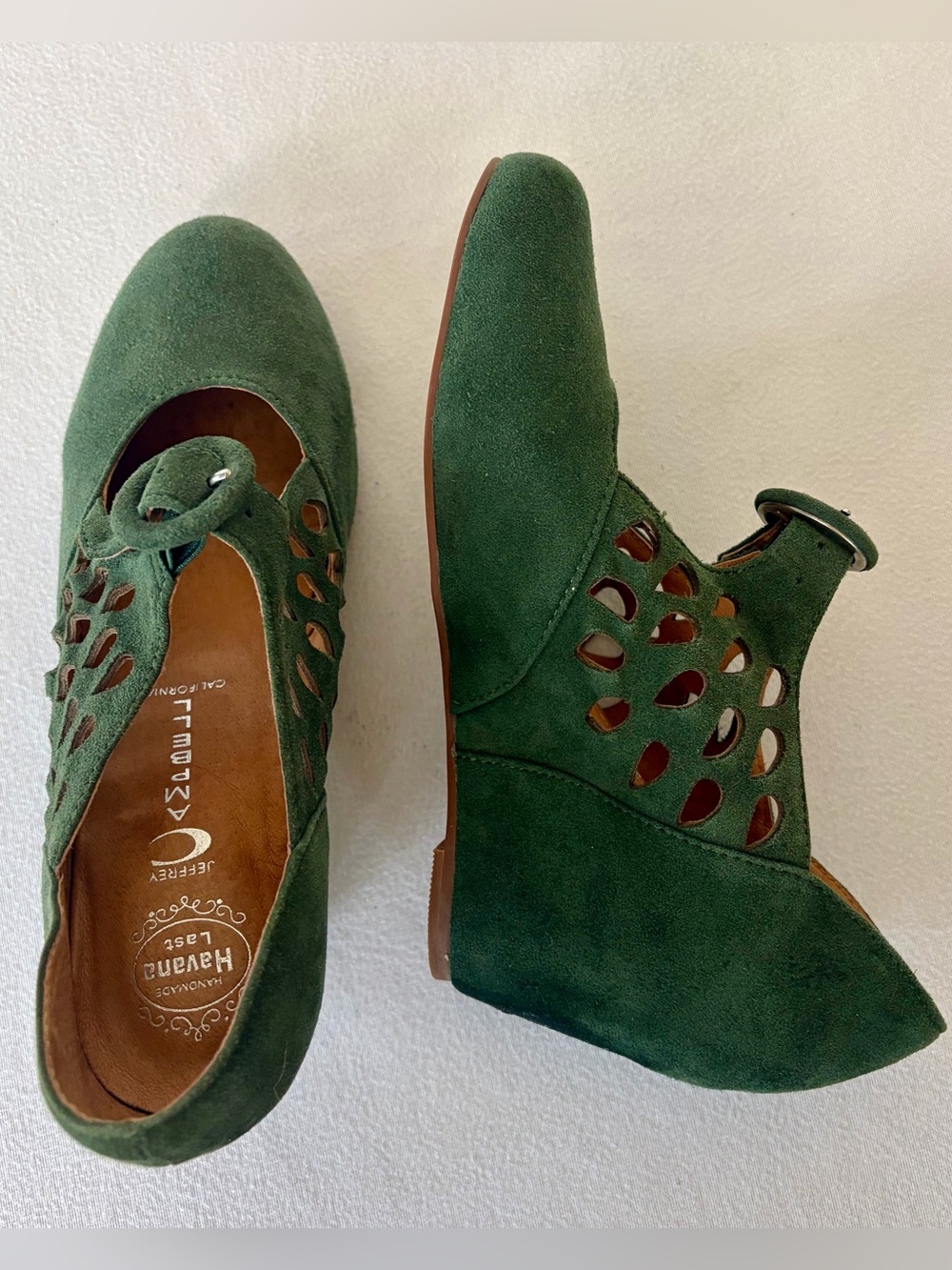 Jeffrey Campbell Havana Last Suede maryJane Buckle Wedges, green, like new - Picture 5 of 14